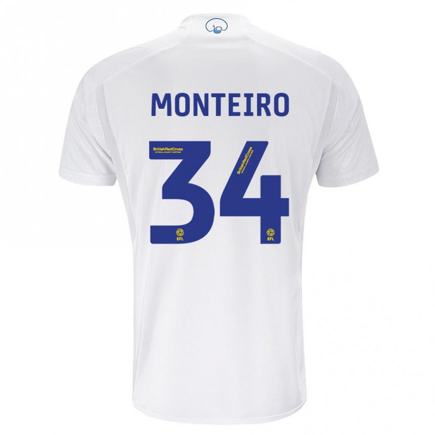 Damen Fußball Diogo Monteiro #34 Weiß Heimtrikot Trikot 2023/24 T-Shirt Luxemburg