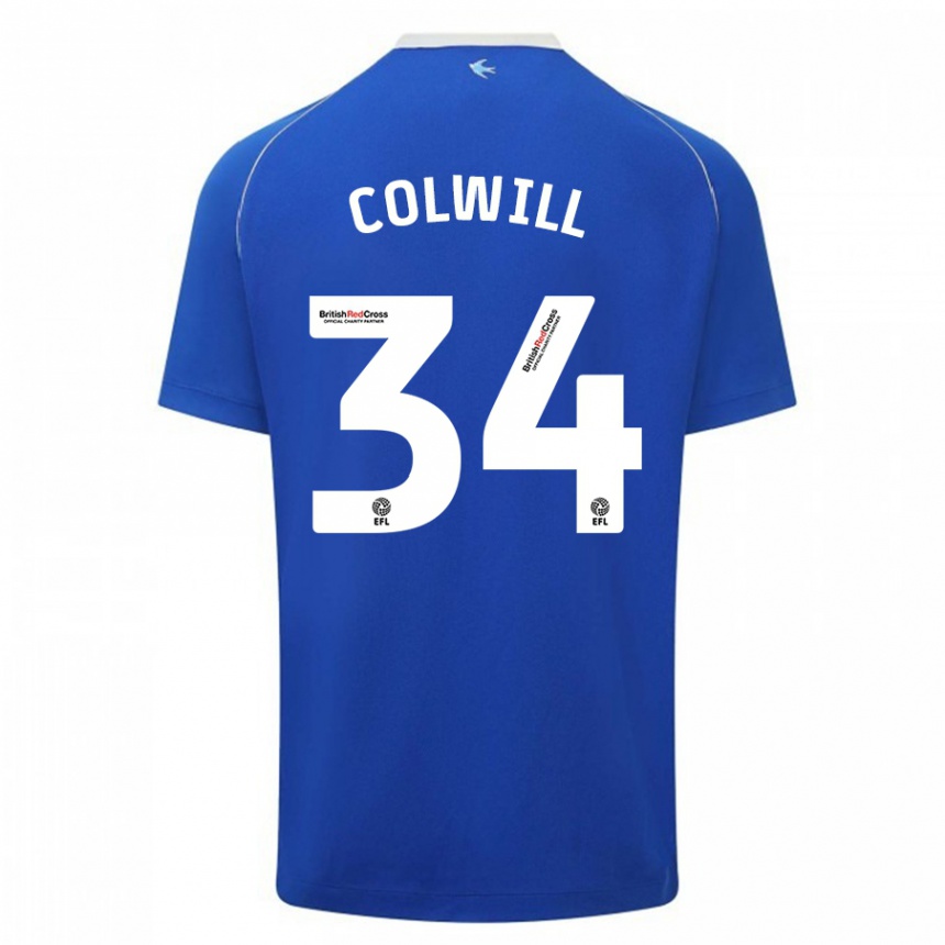 Damen Fußball Joel Colwill #34 Blau Heimtrikot Trikot 2023/24 T-Shirt Luxemburg