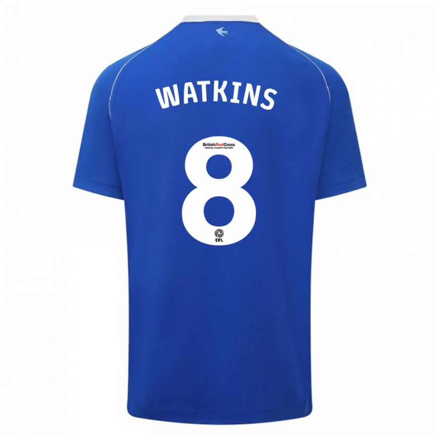 Damen Fußball Seren Watkins #8 Blau Heimtrikot Trikot 2023/24 T-Shirt Luxemburg