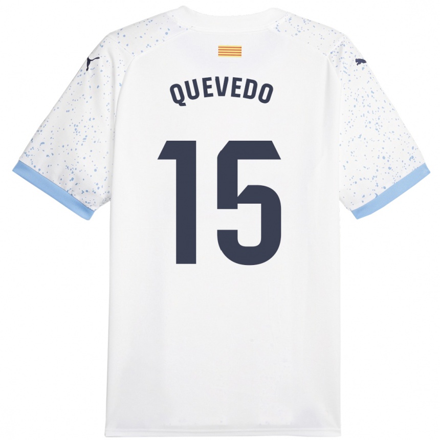 Damen Fußball Erik Quevedo #15 Weiß Auswärtstrikot Trikot 2023/24 T-Shirt Luxemburg