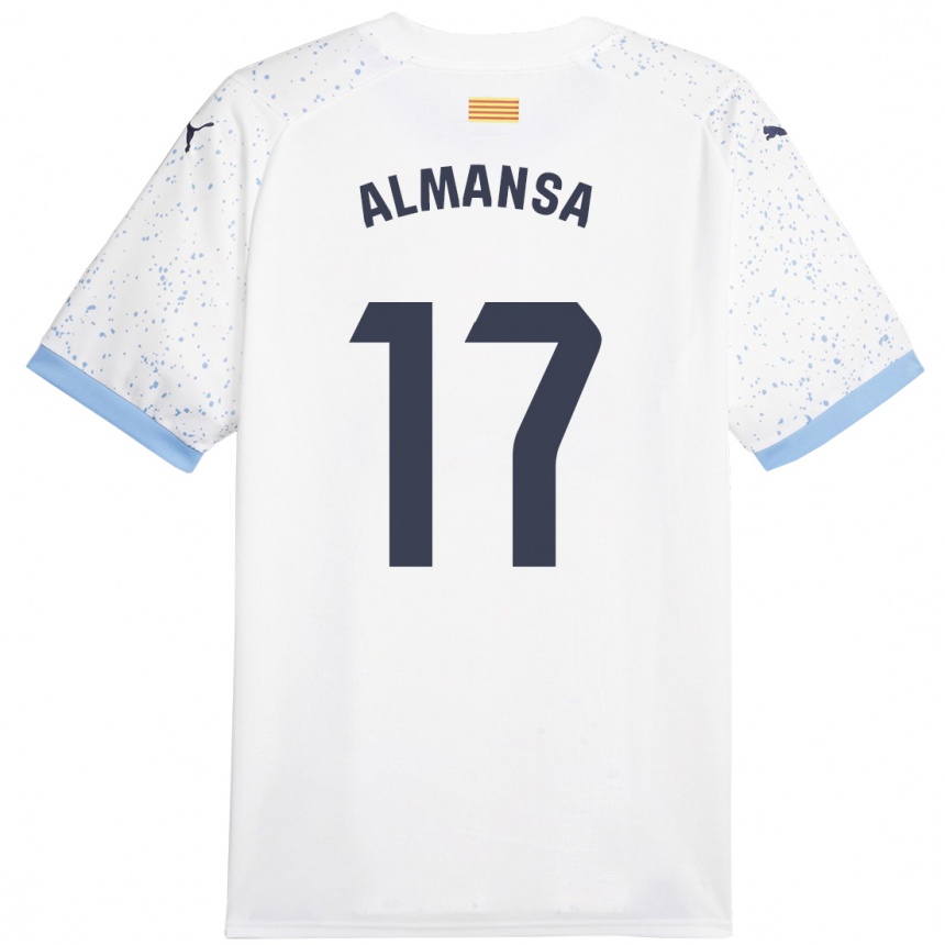 Damen Fußball Alex Almansa #17 Weiß Auswärtstrikot Trikot 2023/24 T-Shirt Luxemburg