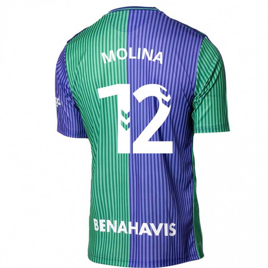 Damen Fußball Manu Molina #12 Grün Blau Auswärtstrikot Trikot 2023/24 T-Shirt Luxemburg