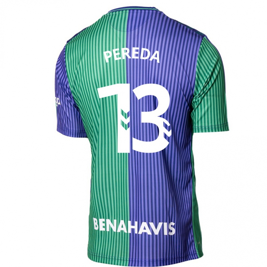 Damen Fußball Adrián Pereda #13 Grün Blau Auswärtstrikot Trikot 2023/24 T-Shirt Luxemburg