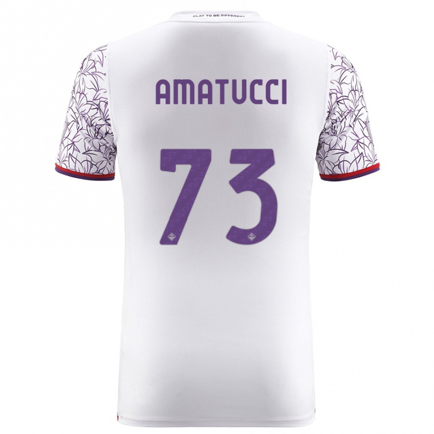 Damen Fußball Lorenzo Amatucci #73 Weiß Auswärtstrikot Trikot 2023/24 T-Shirt Luxemburg
