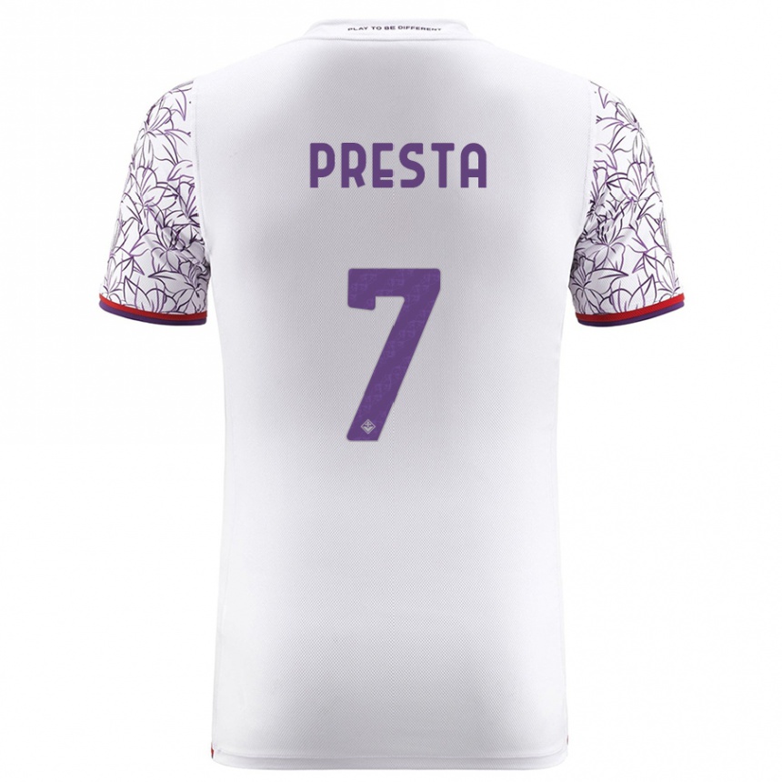 Damen Fußball Francesco Presta #7 Weiß Auswärtstrikot Trikot 2023/24 T-Shirt Luxemburg