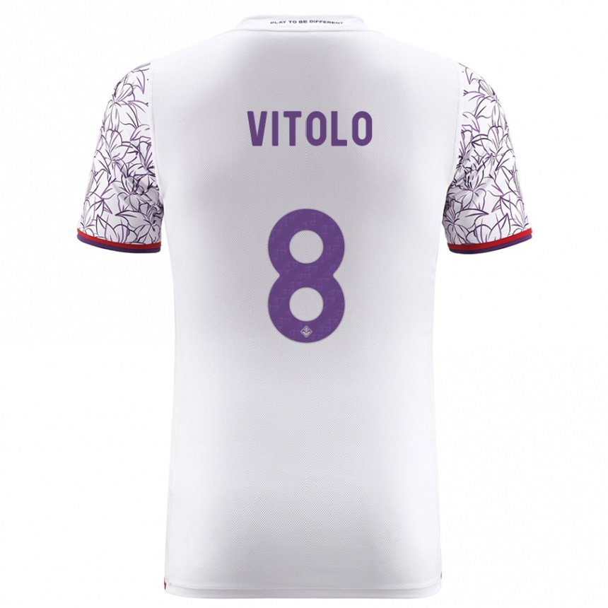 Damen Fußball Federico Vitolo #8 Weiß Auswärtstrikot Trikot 2023/24 T-Shirt Luxemburg