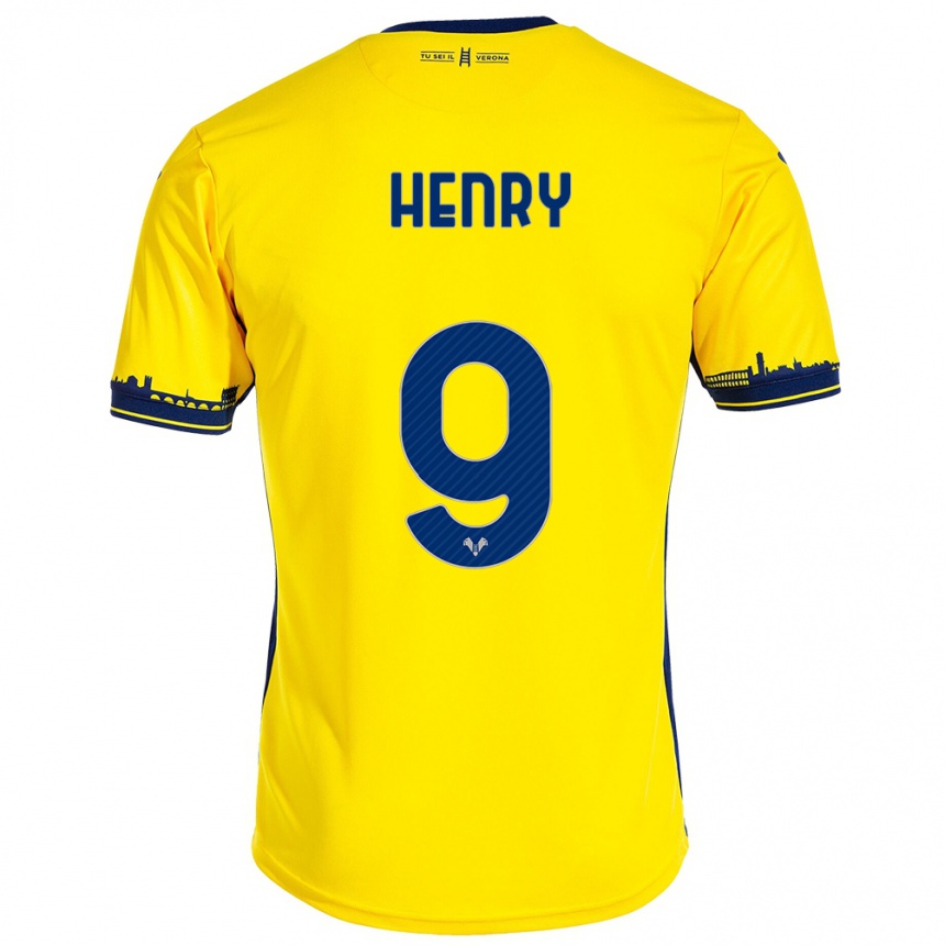 Damen Fußball Thomas Henry #9 Gelb Auswärtstrikot Trikot 2023/24 T-Shirt Luxemburg