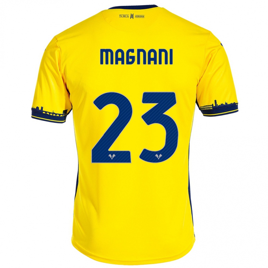 Damen Fußball Giangiacomo Magnani #23 Gelb Auswärtstrikot Trikot 2023/24 T-Shirt Luxemburg