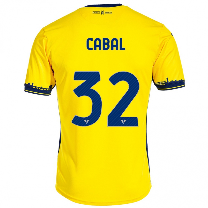 Damen Fußball Juan Cabal #32 Gelb Auswärtstrikot Trikot 2023/24 T-Shirt Luxemburg