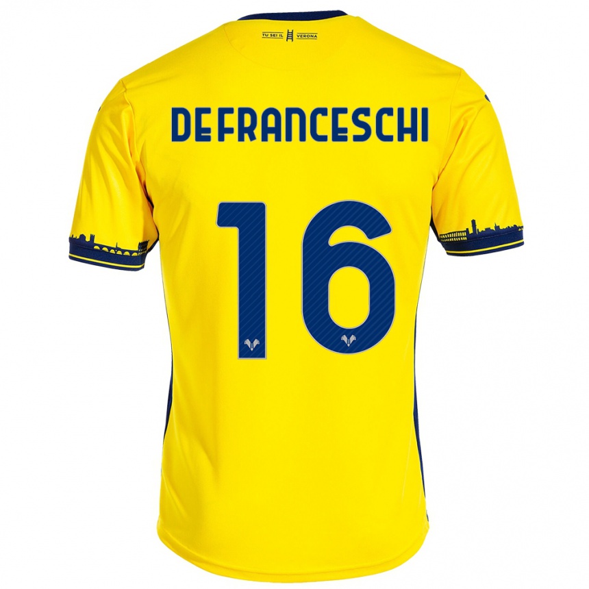 Damen Fußball Edoardo De Franceschi #16 Gelb Auswärtstrikot Trikot 2023/24 T-Shirt Luxemburg