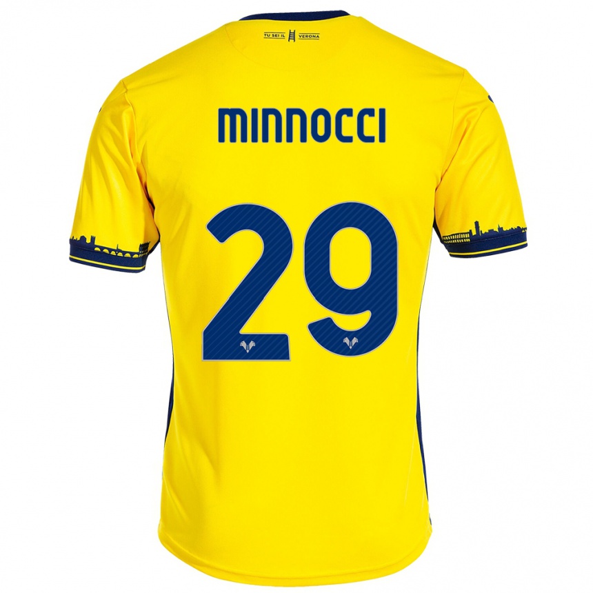 Damen Fußball Valerio Minnocci #29 Gelb Auswärtstrikot Trikot 2023/24 T-Shirt Luxemburg