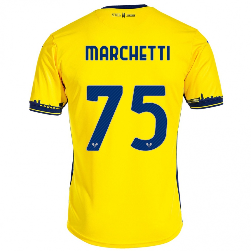 Damen Fußball Nicolò Marchetti #75 Gelb Auswärtstrikot Trikot 2023/24 T-Shirt Luxemburg