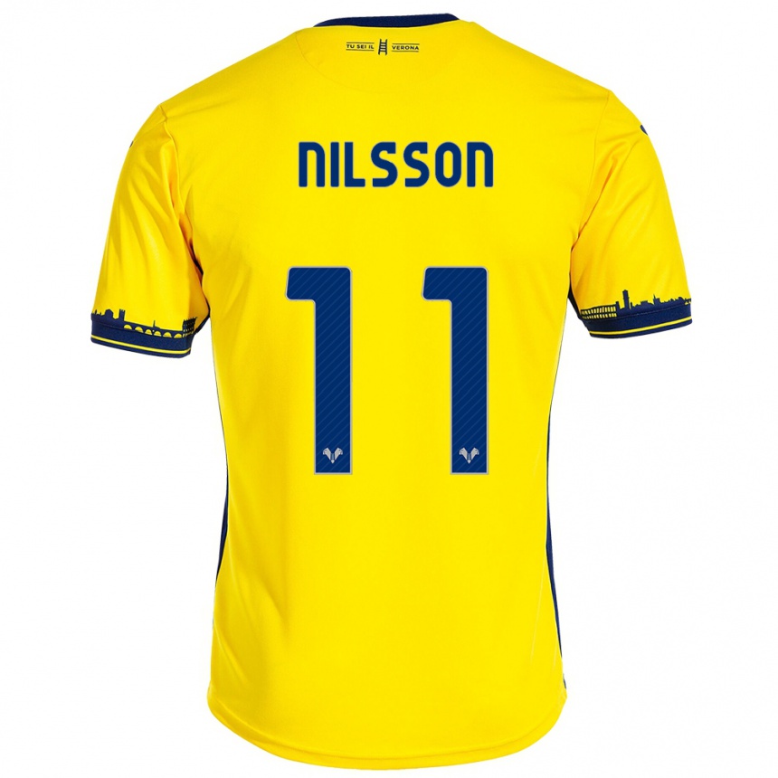 Damen Fußball Sara Nilsson #11 Gelb Auswärtstrikot Trikot 2023/24 T-Shirt Luxemburg