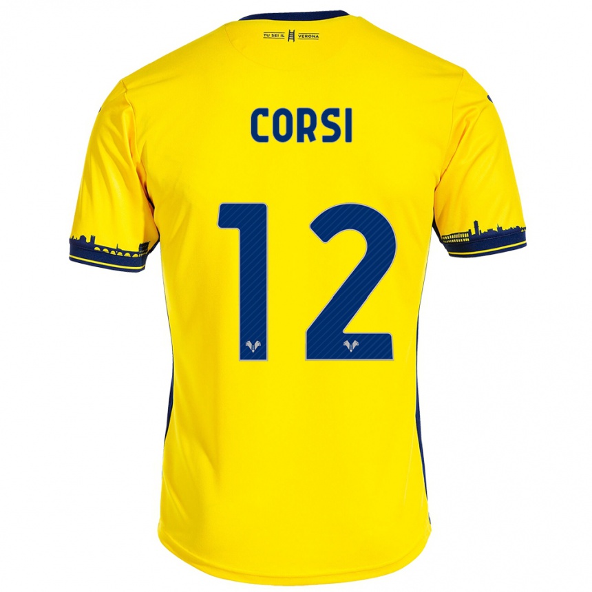 Damen Fußball Sara Corsi #12 Gelb Auswärtstrikot Trikot 2023/24 T-Shirt Luxemburg