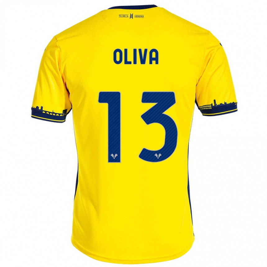 Damen Fußball Eleonora Oliva #13 Gelb Auswärtstrikot Trikot 2023/24 T-Shirt Luxemburg