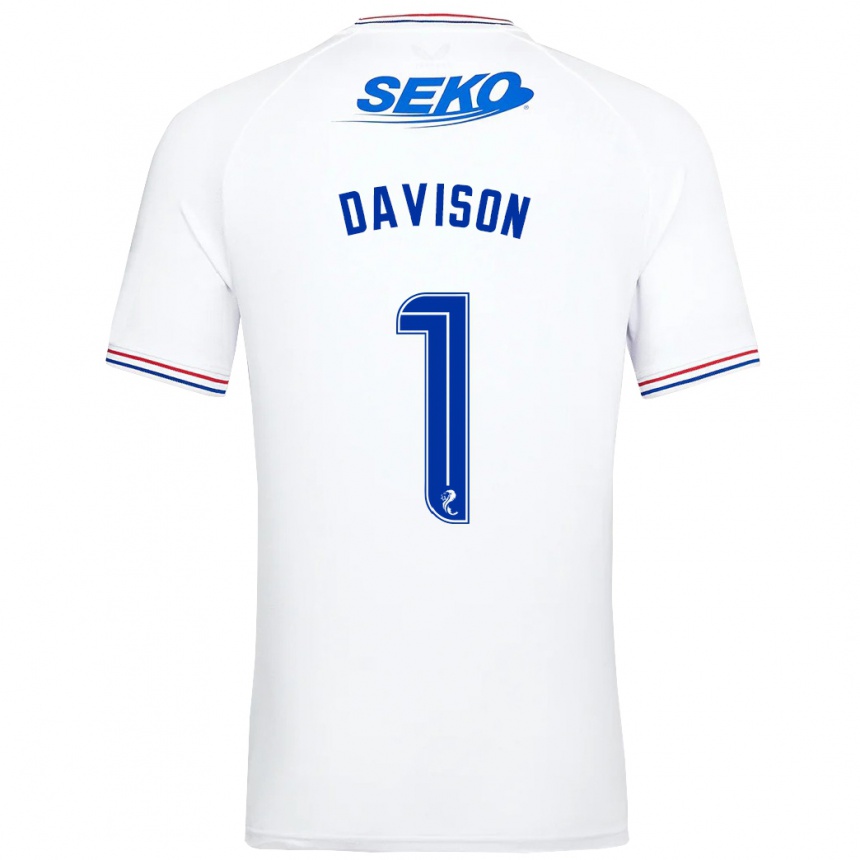 Damen Fußball Hannah Davison #1 Weiß Auswärtstrikot Trikot 2023/24 T-Shirt Luxemburg