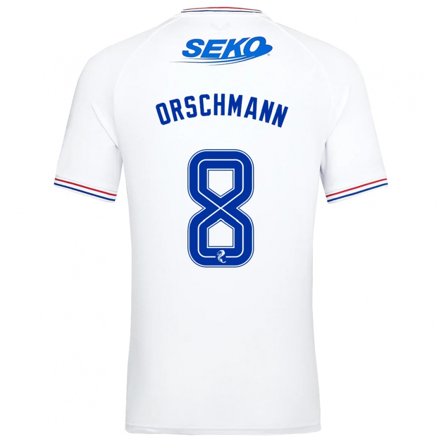 Damen Fußball Dina Orschmann #8 Weiß Auswärtstrikot Trikot 2023/24 T-Shirt Luxemburg
