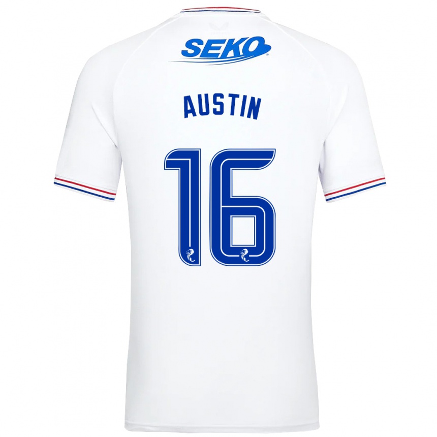 Damen Fußball Eilidh Austin #16 Weiß Auswärtstrikot Trikot 2023/24 T-Shirt Luxemburg