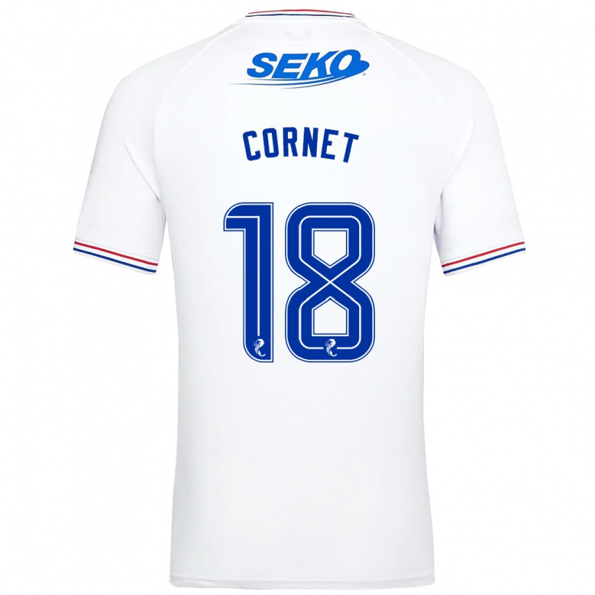 Damen Fußball Chelsea Cornet #18 Weiß Auswärtstrikot Trikot 2023/24 T-Shirt Luxemburg