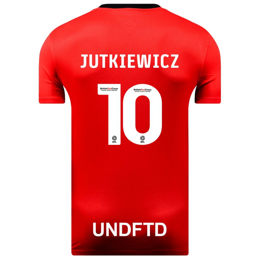 Damen Fußball Lukas Jutkiewicz #10 Rot Auswärtstrikot Trikot 2023/24 T-Shirt Luxemburg