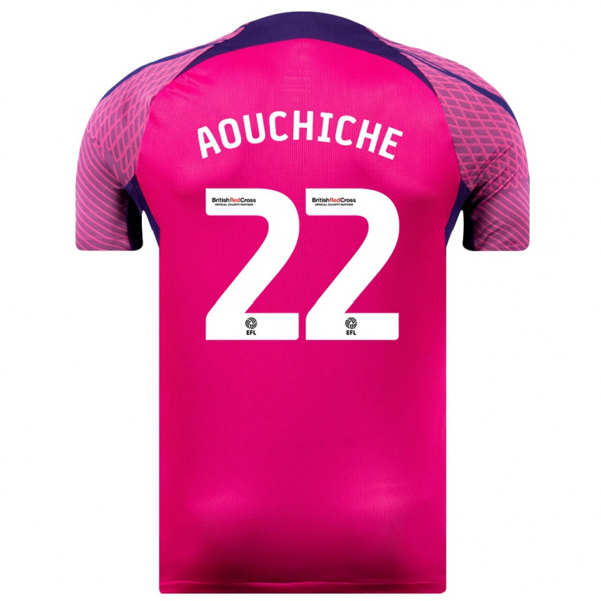 Damen Fußball Adil Aouchiche #22 Lila Auswärtstrikot Trikot 2023/24 T-Shirt Luxemburg