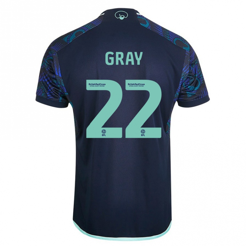 Damen Fußball Archie Gray #22 Blau Auswärtstrikot Trikot 2023/24 T-Shirt Luxemburg