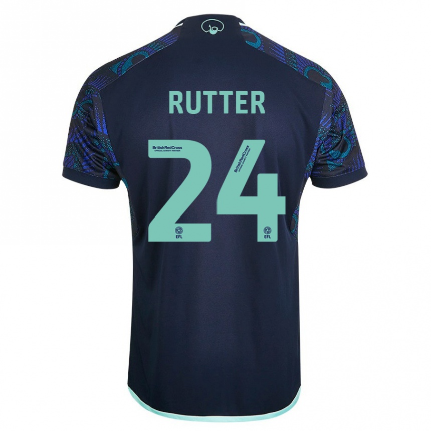 Damen Fußball Georginio Rutter #24 Blau Auswärtstrikot Trikot 2023/24 T-Shirt Luxemburg