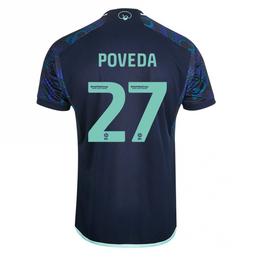 Damen Fußball Ian Poveda #27 Blau Auswärtstrikot Trikot 2023/24 T-Shirt Luxemburg