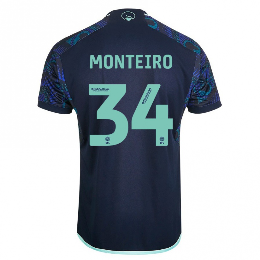 Damen Fußball Diogo Monteiro #34 Blau Auswärtstrikot Trikot 2023/24 T-Shirt Luxemburg