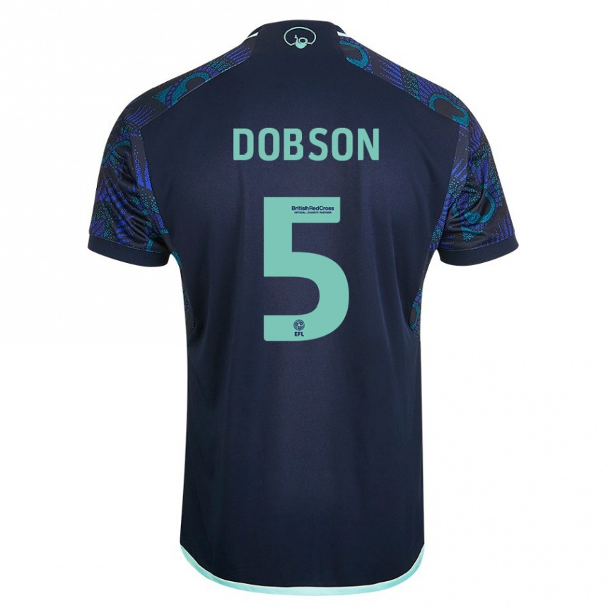 Damen Fußball Ellie Dobson #5 Blau Auswärtstrikot Trikot 2023/24 T-Shirt Luxemburg