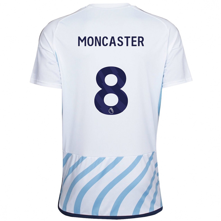 Damen Fußball Mai Moncaster #8 Weiß Blau Auswärtstrikot Trikot 2023/24 T-Shirt Luxemburg