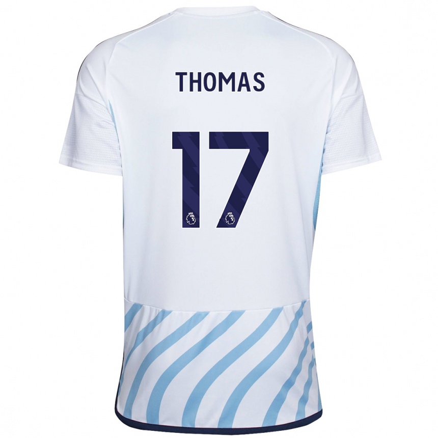 Damen Fußball Freya Thomas #17 Weiß Blau Auswärtstrikot Trikot 2023/24 T-Shirt Luxemburg