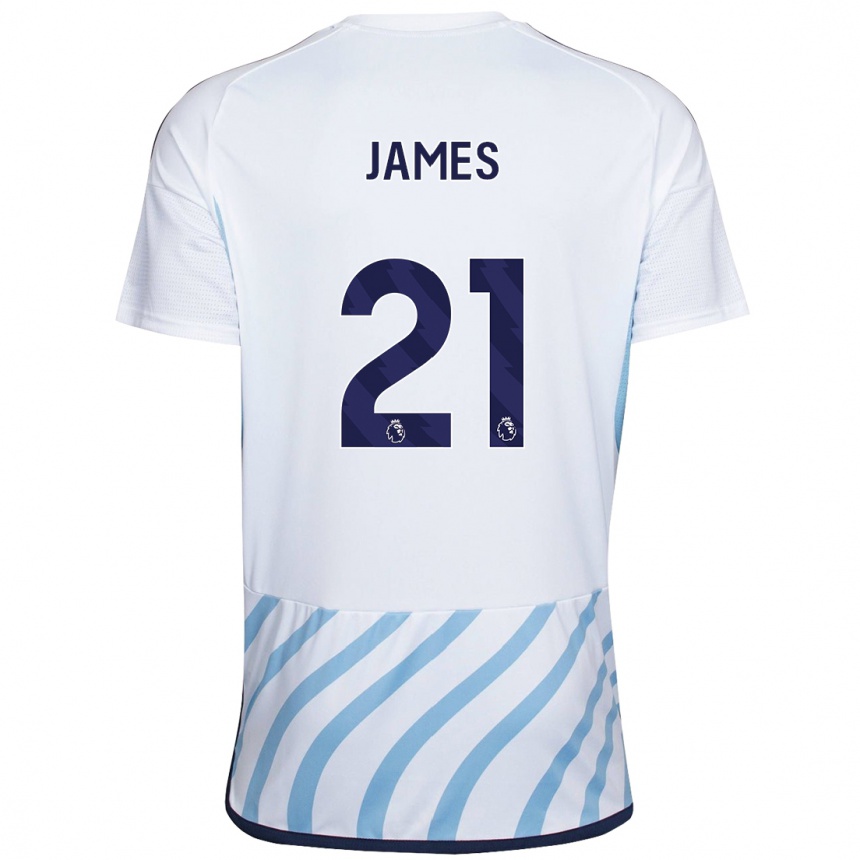 Damen Fußball Hayley James #21 Weiß Blau Auswärtstrikot Trikot 2023/24 T-Shirt Luxemburg