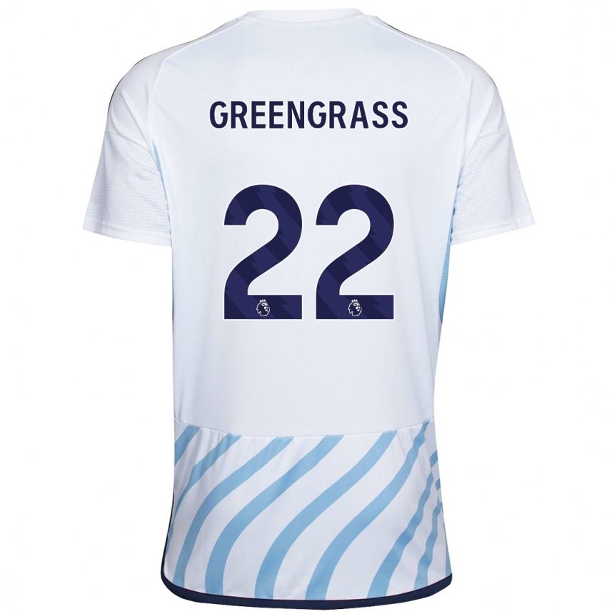 Damen Fußball Charlotte Greengrass #22 Weiß Blau Auswärtstrikot Trikot 2023/24 T-Shirt Luxemburg