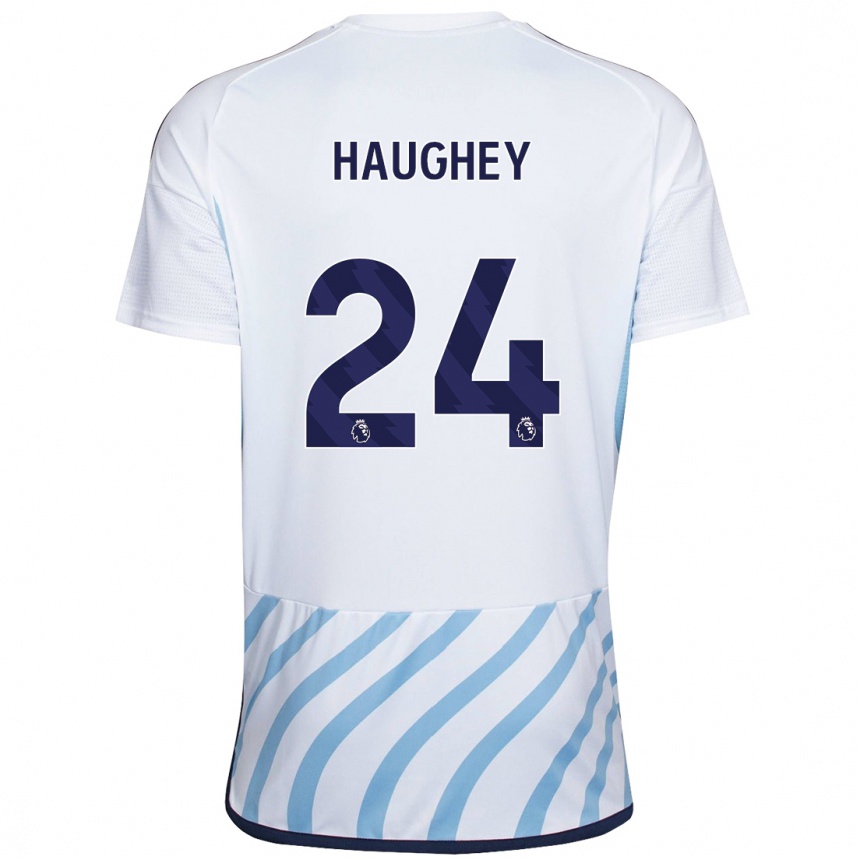 Damen Fußball Ella Haughey #24 Weiß Blau Auswärtstrikot Trikot 2023/24 T-Shirt Luxemburg
