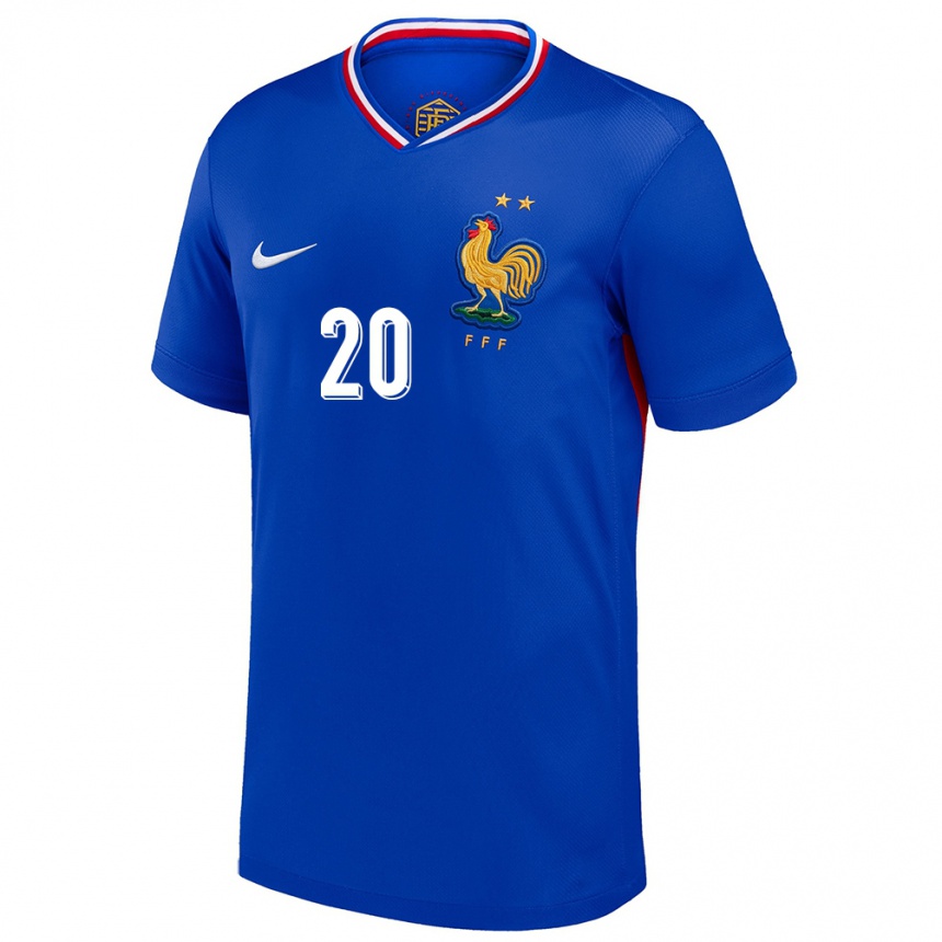 Kinder Fußball Frankreich Ousmane Camara #20 Blau Heimtrikot Trikot 24-26 T-Shirt Luxemburg