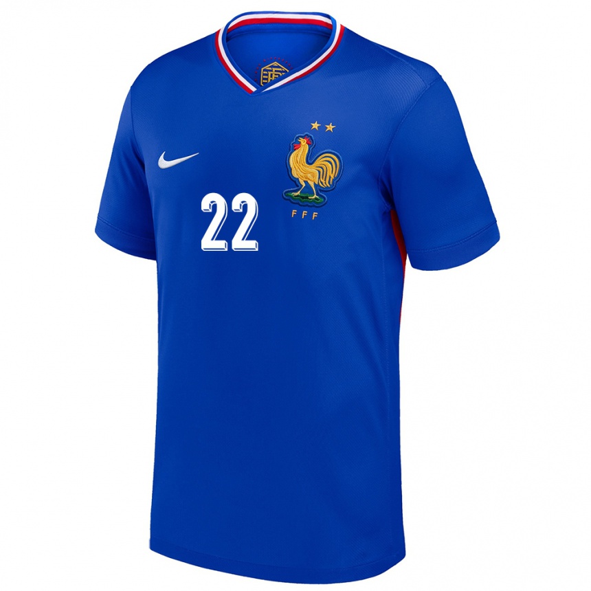 Kinder Fußball Frankreich Nathan Ngoumou #22 Blau Heimtrikot Trikot 24-26 T-Shirt Luxemburg