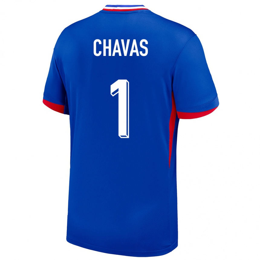 Kinder Fußball Frankreich Mylene Chavas #1 Blau Heimtrikot Trikot 24-26 T-Shirt Luxemburg