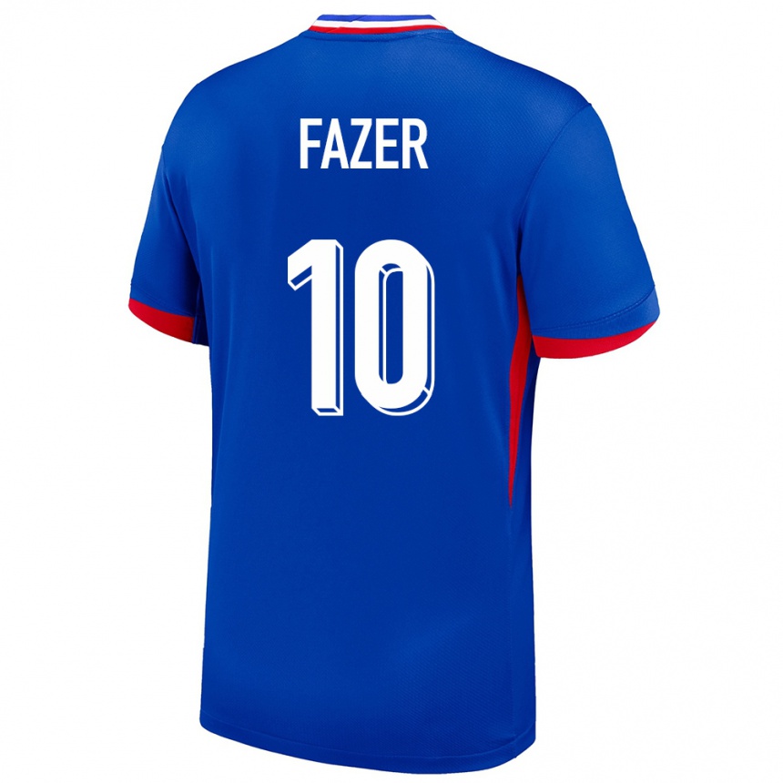 Kinder Fußball Frankreich Laurina Fazer #10 Blau Heimtrikot Trikot 24-26 T-Shirt Luxemburg