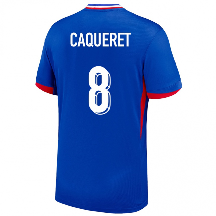 Kinder Fußball Frankreich Maxence Caqueret #8 Blau Heimtrikot Trikot 24-26 T-Shirt Luxemburg