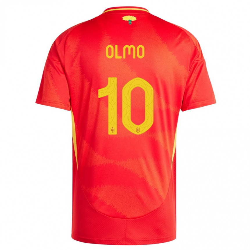 Kinder Fußball Spanien Dani Olmo #10 Rot Heimtrikot Trikot 24-26 T-Shirt Luxemburg