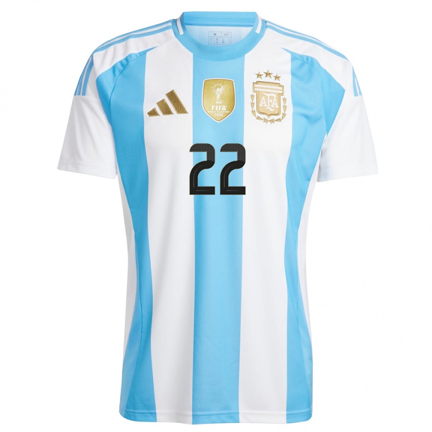 Kinder Fußball Argentinien Lautaro Martinez #22 Weiß Blau Heimtrikot Trikot 24-26 T-Shirt Luxemburg