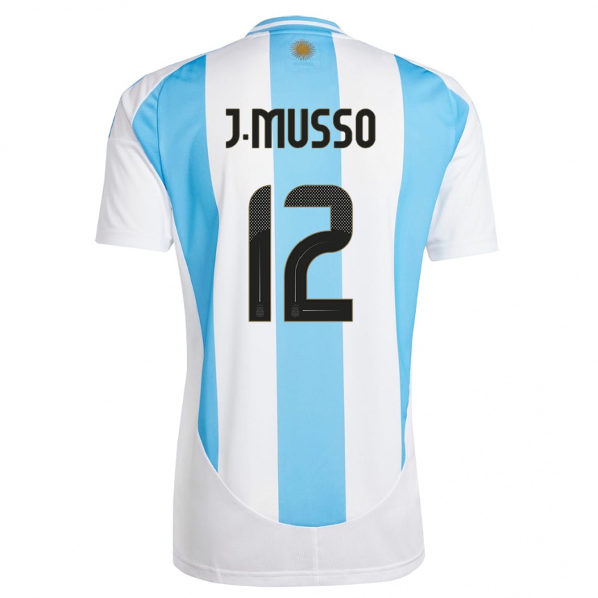 Kinder Fußball Argentinien Juan Musso #12 Weiß Blau Heimtrikot Trikot 24-26 T-Shirt Luxemburg