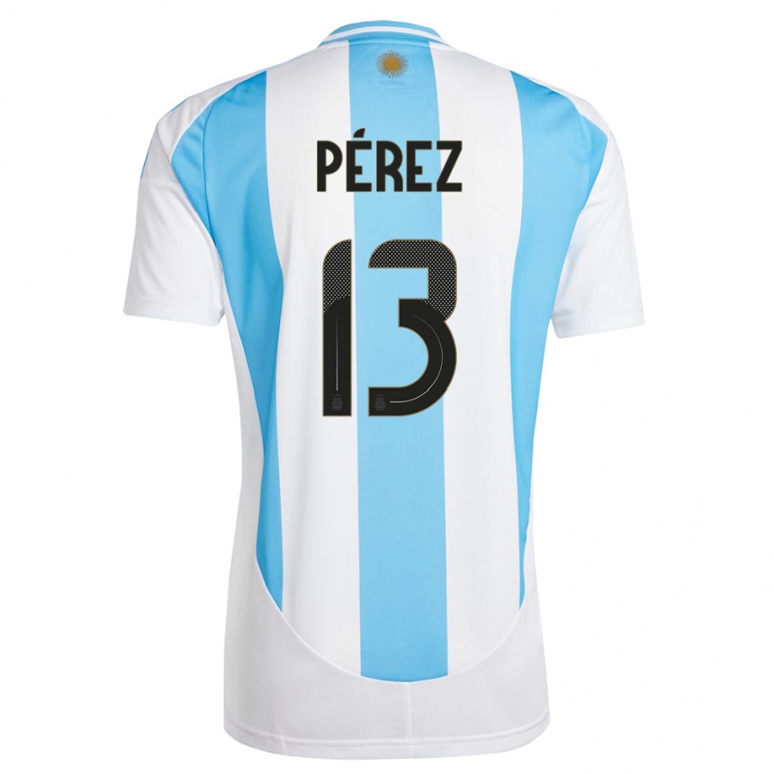 Kinder Fußball Argentinien Nehuen Perez #13 Weiß Blau Heimtrikot Trikot 24-26 T-Shirt Luxemburg