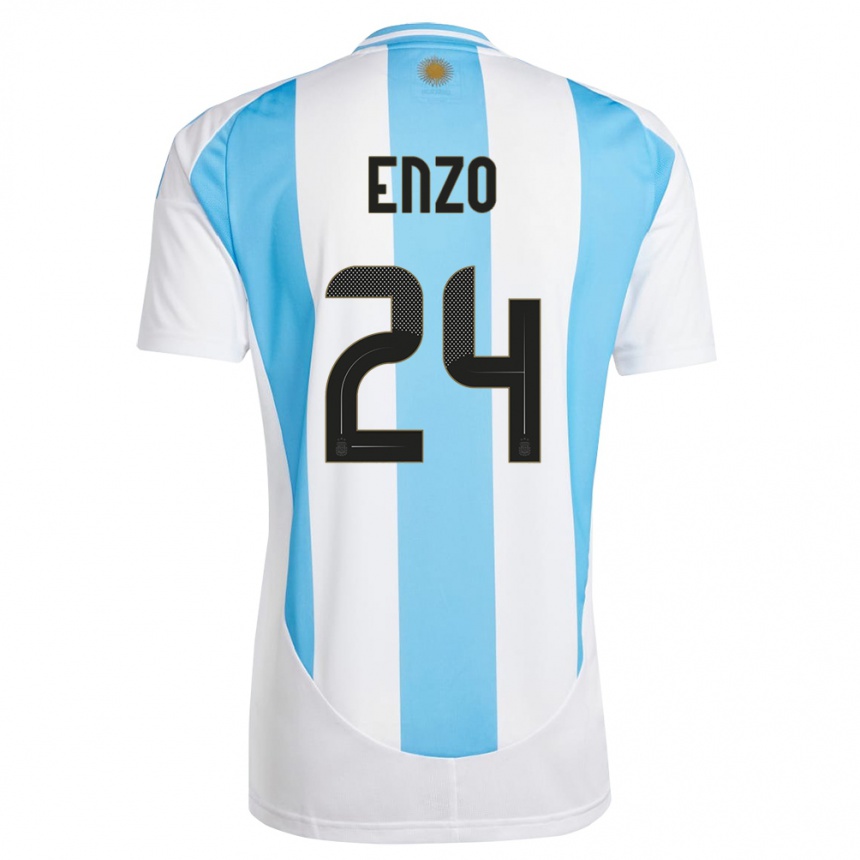 Kinder Fußball Argentinien Enzo Fernandez #24 Weiß Blau Heimtrikot Trikot 24-26 T-Shirt Luxemburg