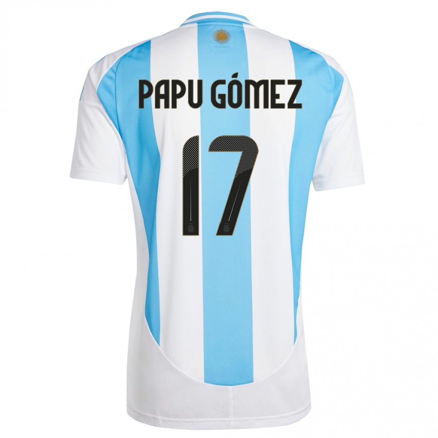 Kinder Fußball Argentinien Papu Gomez #17 Weiß Blau Heimtrikot Trikot 24-26 T-Shirt Luxemburg