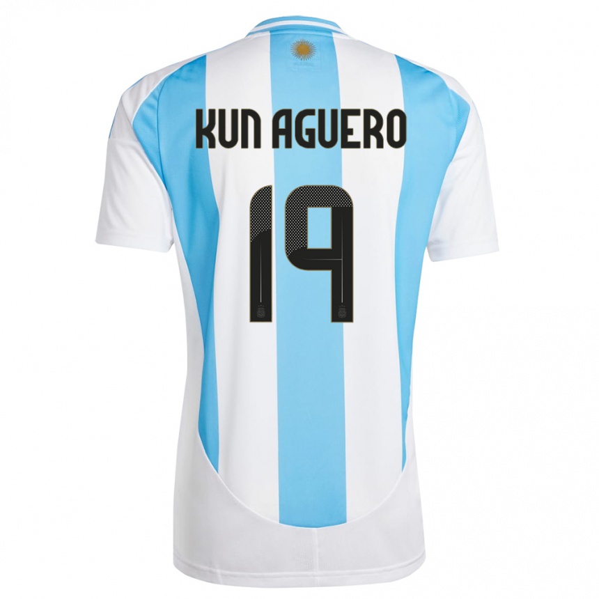 Kinder Fußball Argentinien Sergio Aguero #19 Weiß Blau Heimtrikot Trikot 24-26 T-Shirt Luxemburg