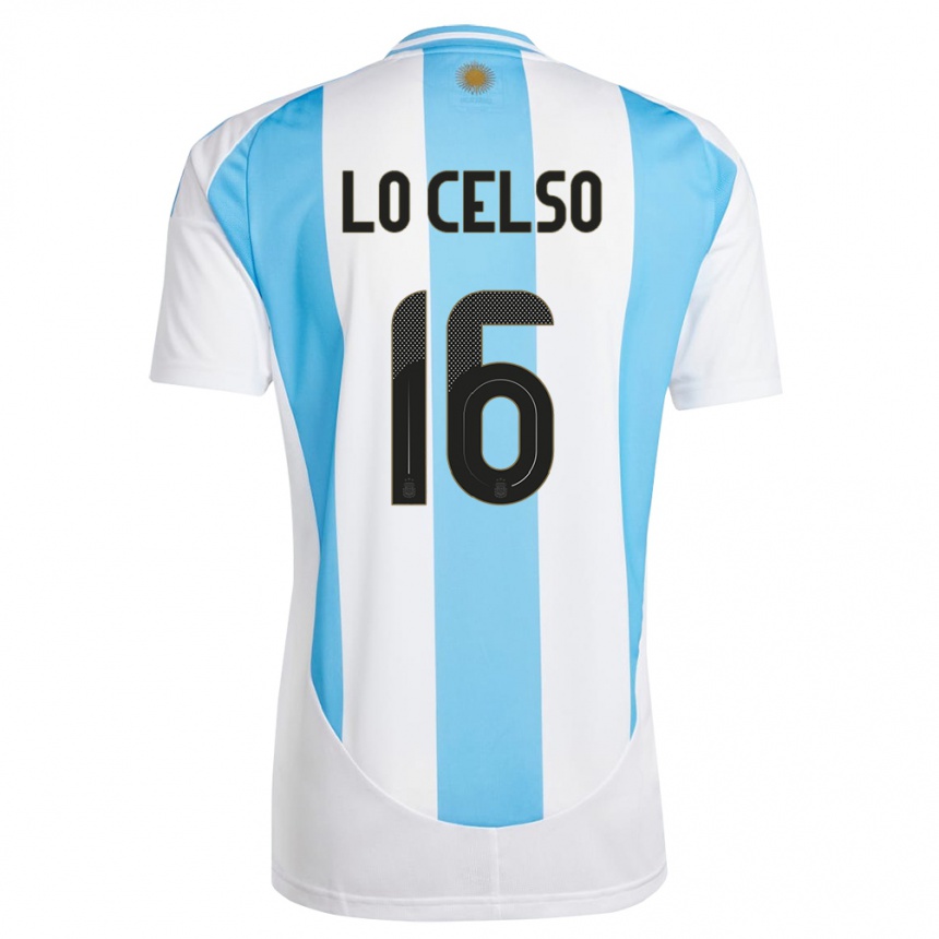 Kinder Fußball Argentinien Giovani Lo Celso #16 Weiß Blau Heimtrikot Trikot 24-26 T-Shirt Luxemburg