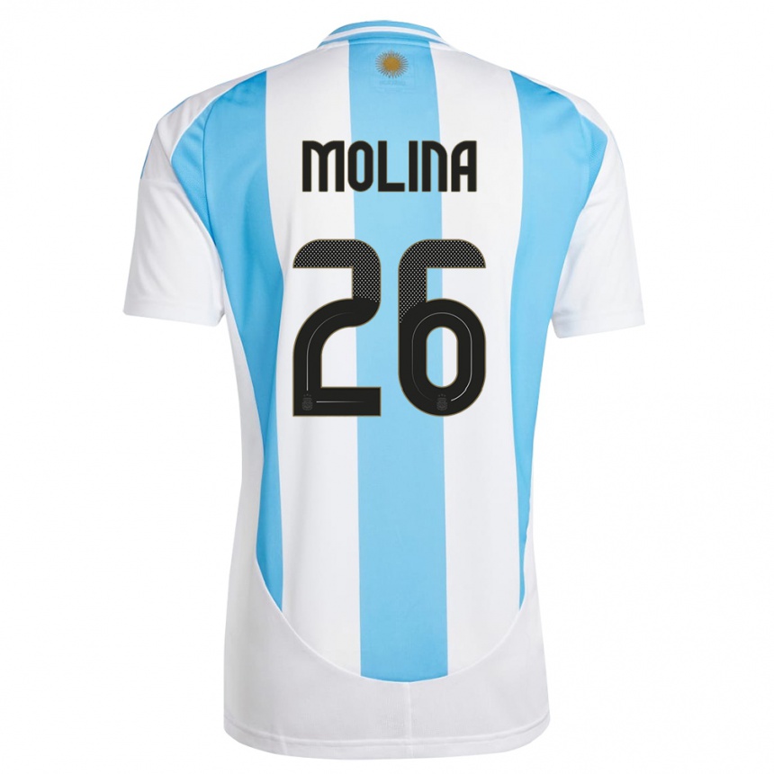 Kinder Fußball Argentinien Nahuel Molina #26 Weiß Blau Heimtrikot Trikot 24-26 T-Shirt Luxemburg