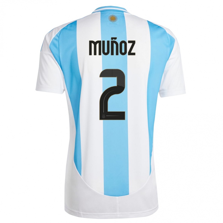 Kinder Fußball Argentinien Luana Munoz #2 Weiß Blau Heimtrikot Trikot 24-26 T-Shirt Luxemburg